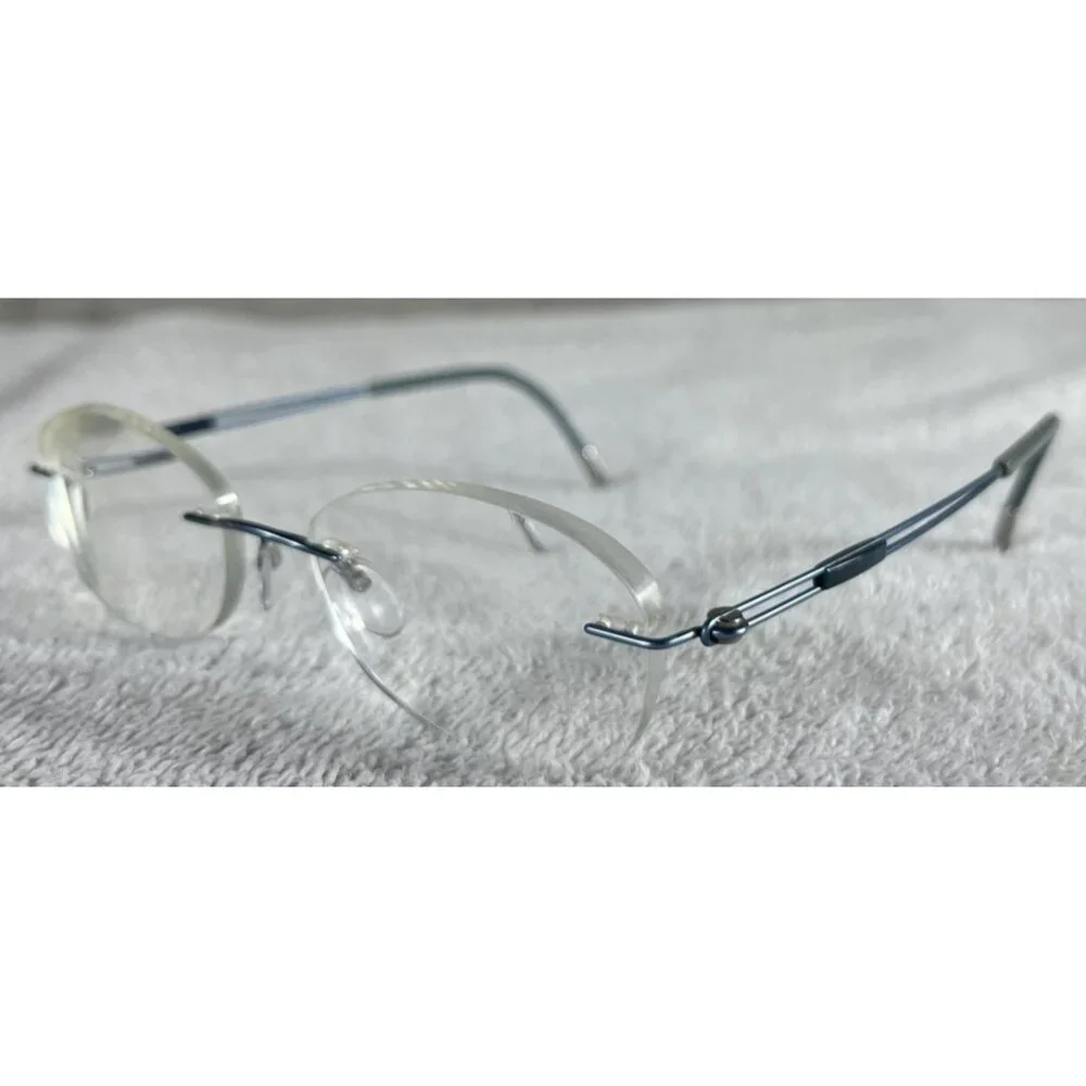 Silhouette 5521 FB 5040 Rimless Round Blue Gunmetal Eyeglasses Frames 52-17-140